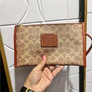 Coach Brown Signature Wristlet Clutch
